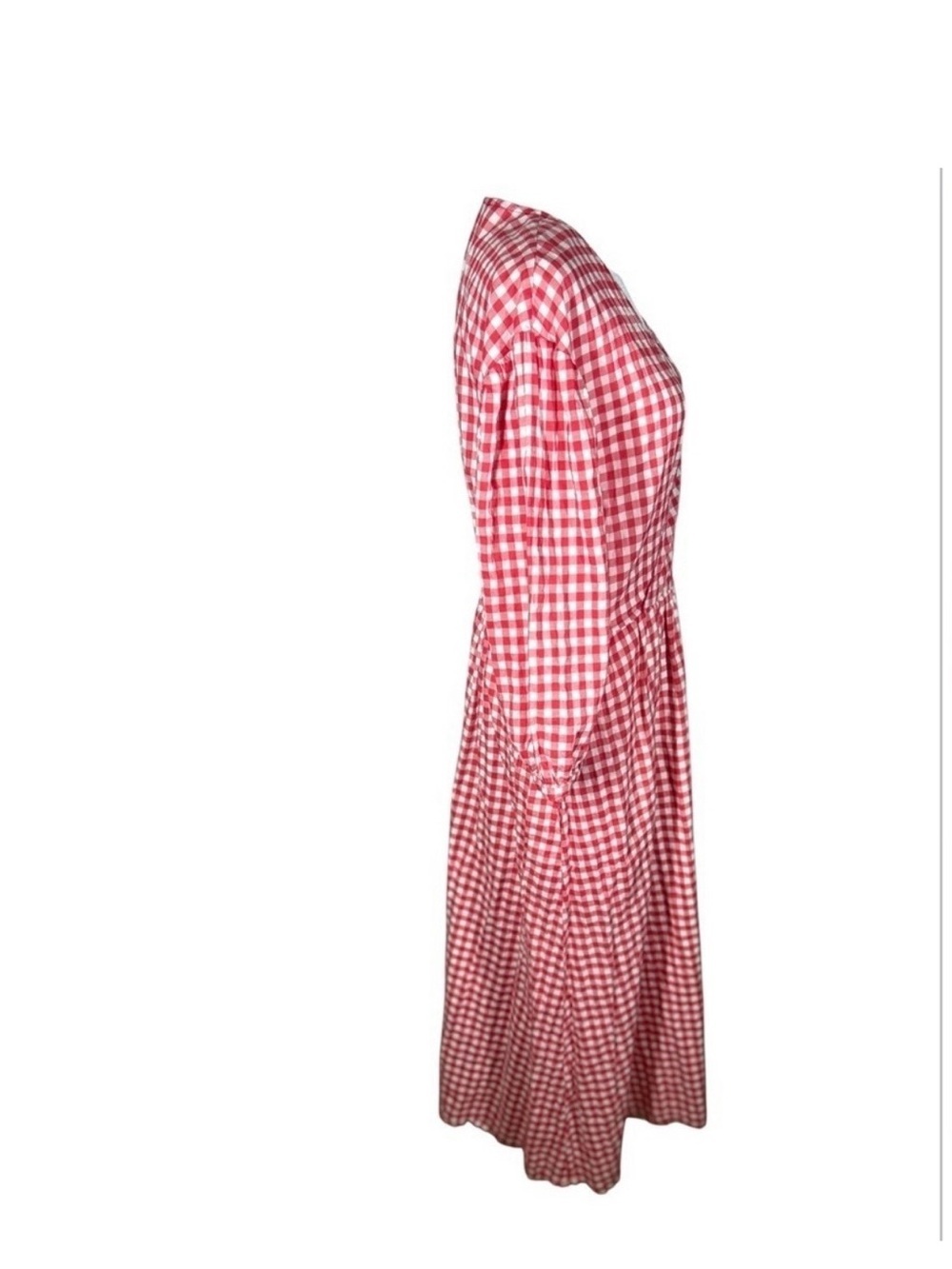 Sula Red White Gingham Cotton Maxi Dress Oversized Lagenlook Prairie Size XS - Picture 3 of 12